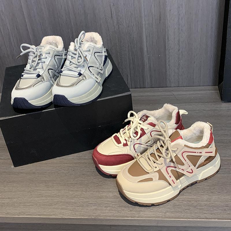 Är de nya sammets-pappa-skorna dam vinter student sport tjock sula varma vardagliga F-