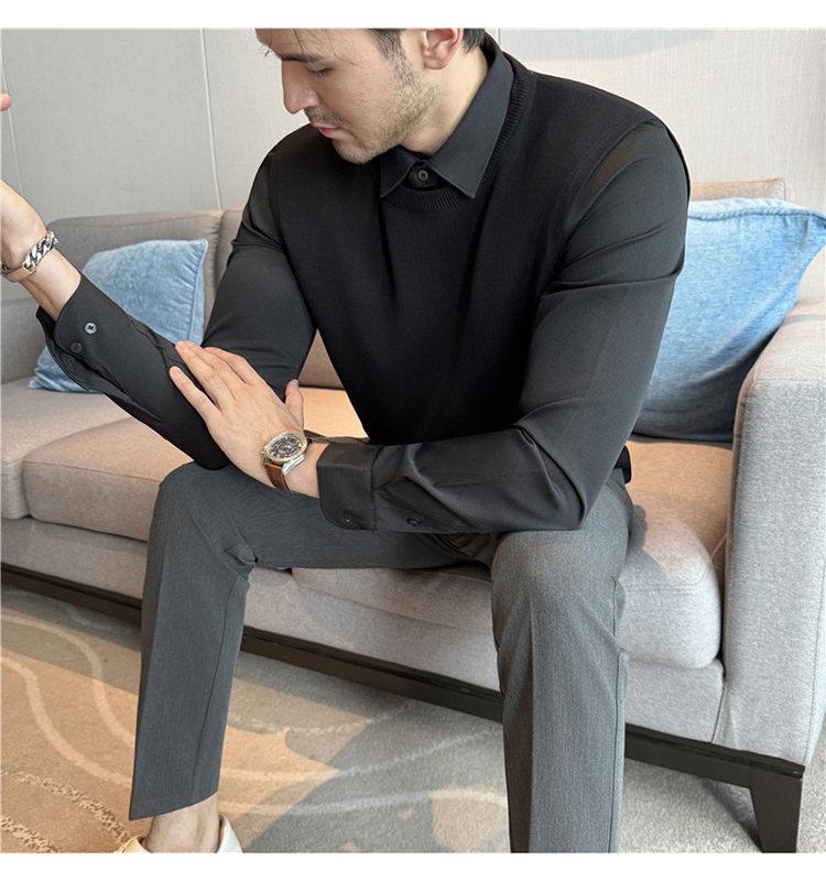 

Gentleman s Thick Plush Lapel Knitwear - Trendy & Versatile 2025 Men s Luxury Top 2XL [146-160 lbs]