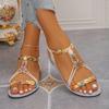 New Bohemian Summer Open-toe Sandals for Women, Large Size Beaded Trendy Round-toe Beach Sandals