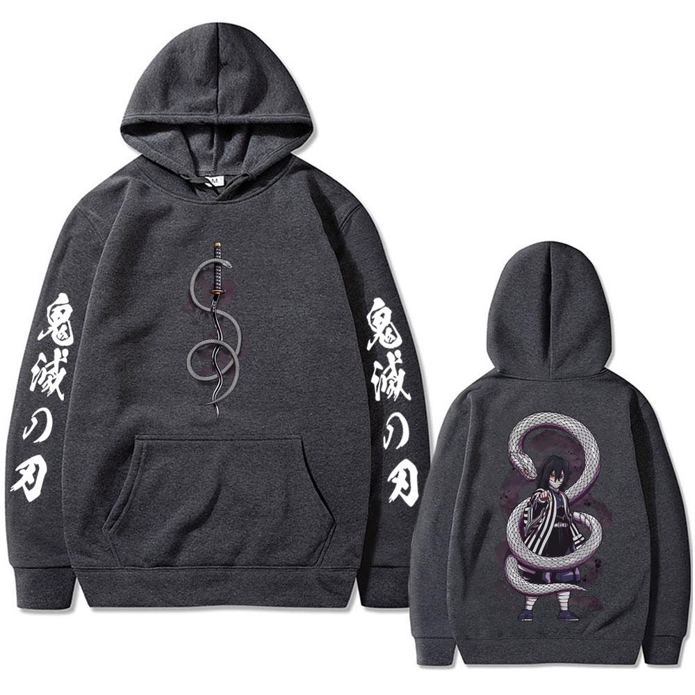 Anime Demon Slayer Serpent Hashira Iguro Obanai Hoodie Men Women Clothing Oversized Hoodies Man Vintage Hooded Tracksuit