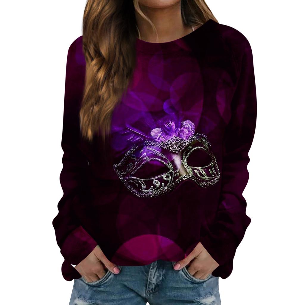 Damenmode Lässig Langärmlig Bedruckt Rundhals Pullover Top