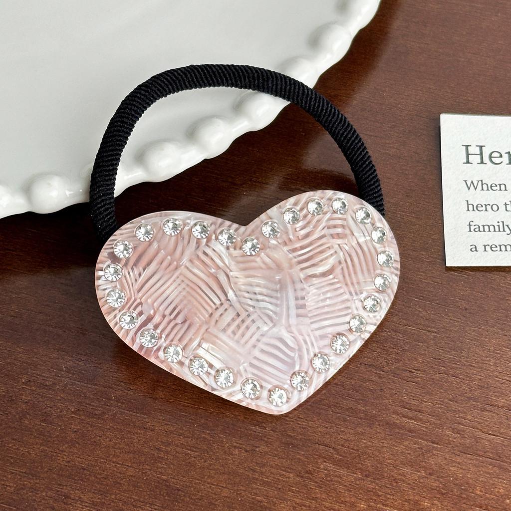 Chic Heart Shaped Rhinestone Hair Clip And Scrunchie Set For Stylish High Ponytails