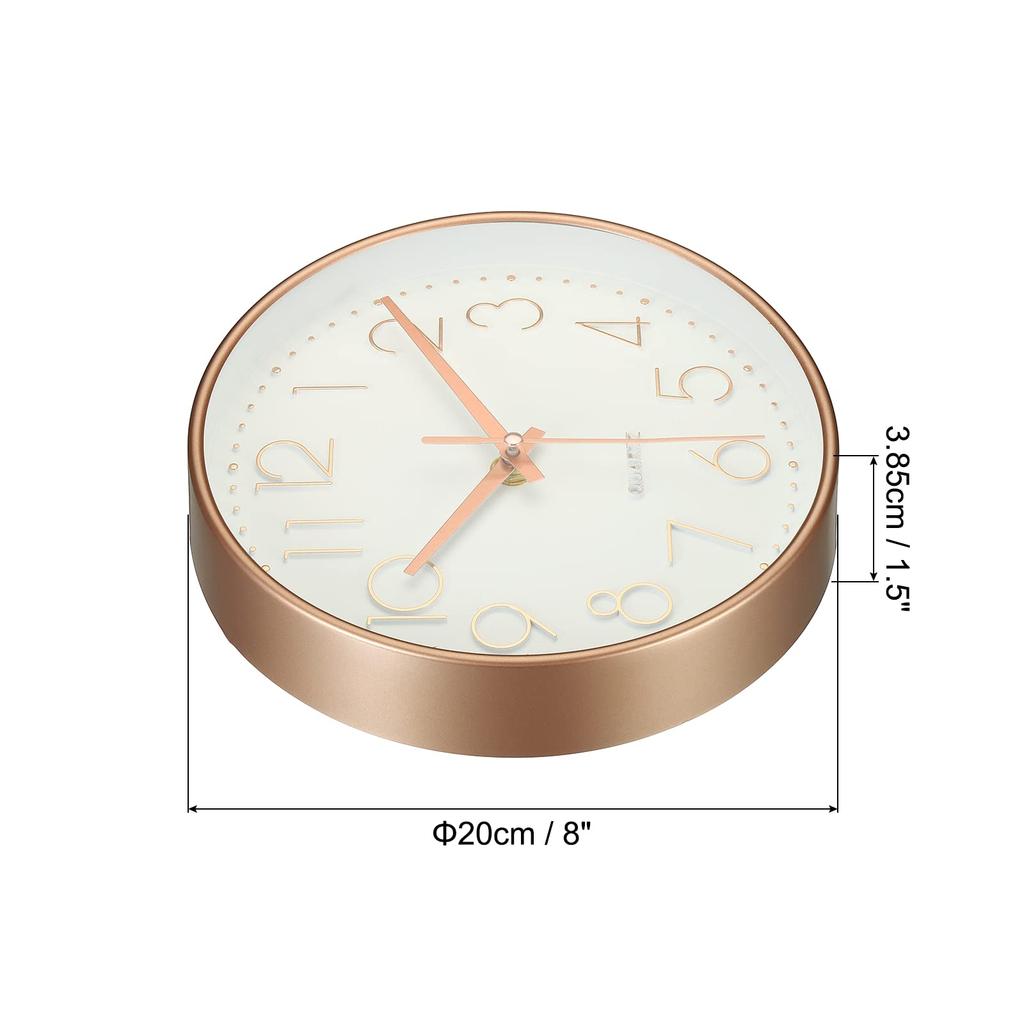 PATIKIL 20cm Wall Clock, Silent, Non-Tickling, Round Wall Clock, for Office, Bedroom, Decorative Use, White & Gold