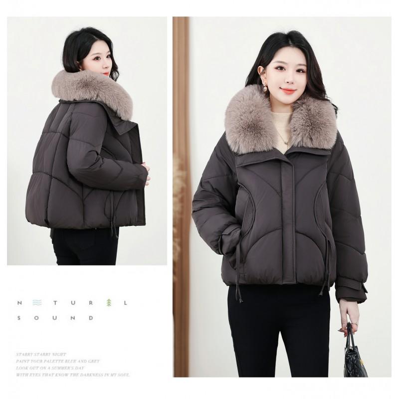 Womens Short Puffer Coat With Faux Fur Collar Winter 2026 Thick Warm Loose Fit Korean Style Cotton Jacket