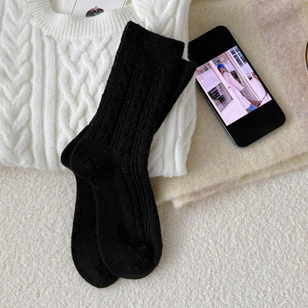 91% Wool Socks Women'S Autumn And Winter Thickened Warm Medium Tube Socks Day Solid Color Versatile Stacking Socks Women'S Socks