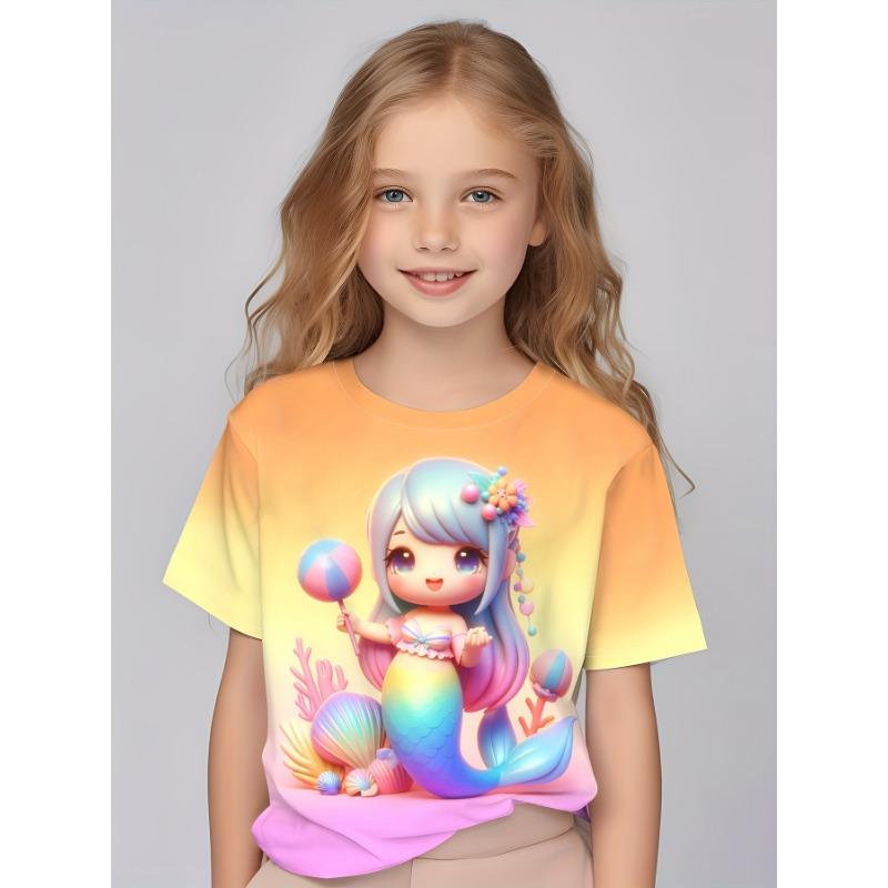Children Clothing Girls Enchanting 3d Fairy Print Short Sleeve T Shirt Tops Comfortable Crew Neck Casual Tees Kids Girl Clothes
