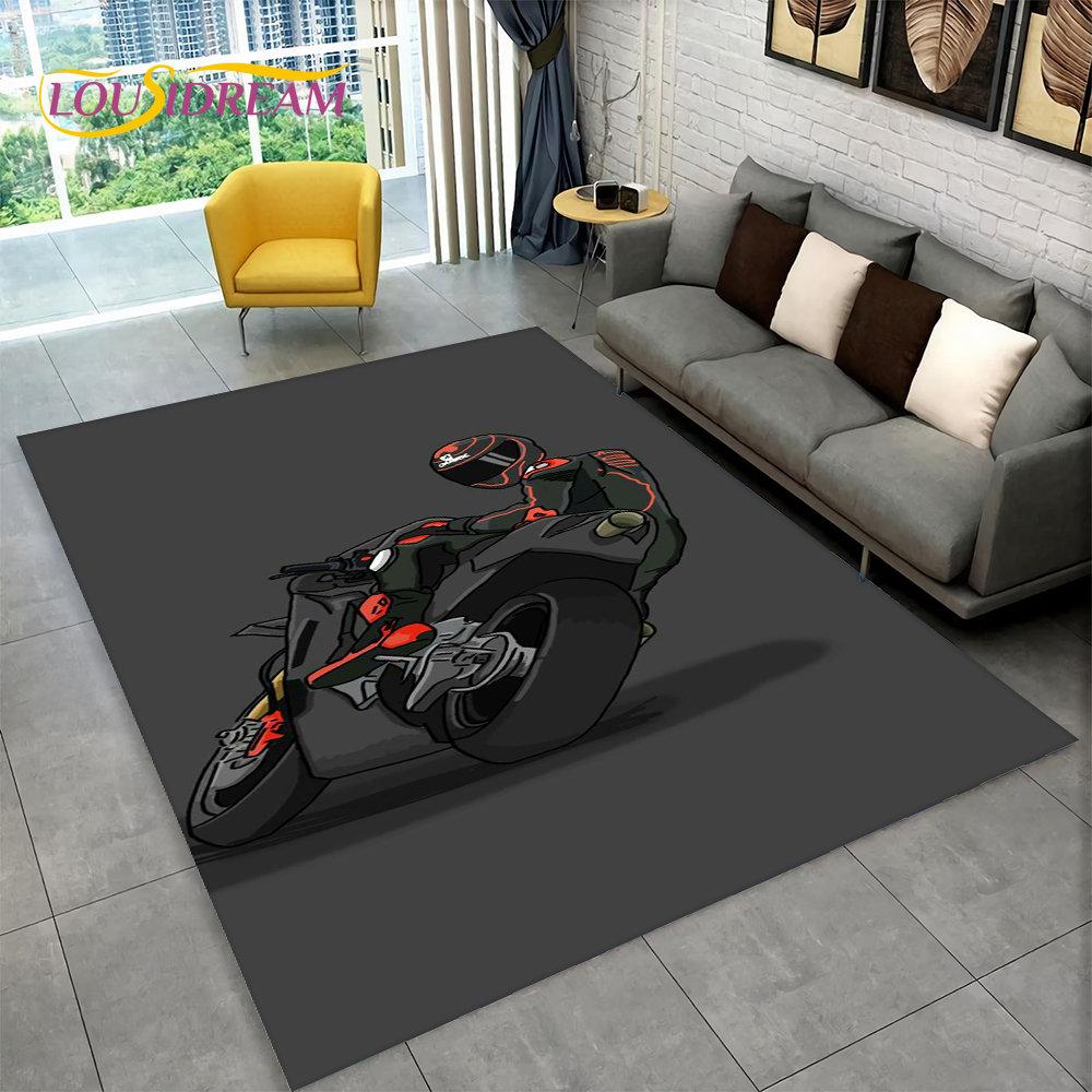 3D Motorcycle Racing Area Rug Large,Carpet Rug for Home Living Room Bedroom Sofa Doormat Decoration,Kid Play Non-slip Floor Mat