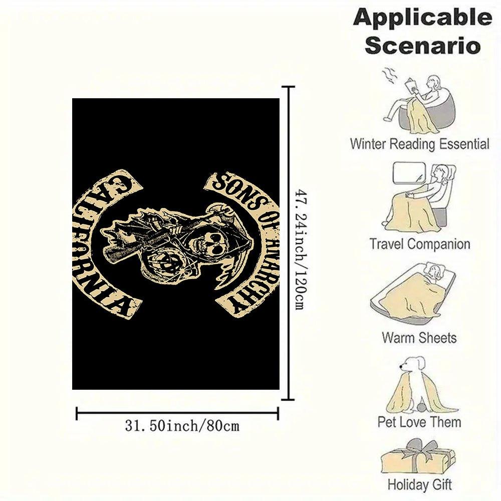 California Sons of Anarchy Motorcycle Club PatchBlanket Flannel Throw Blanket for Sofa, Bed, Travel, Camping, Office, Couch, Chair, And Bed