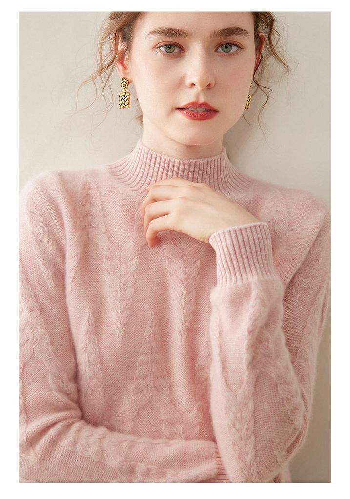Women's Retro Red Cashmere Knit Base Layer Sweater - Heavyweight, Warm, Long Sleeve, Half-High Neck, Loose Fit