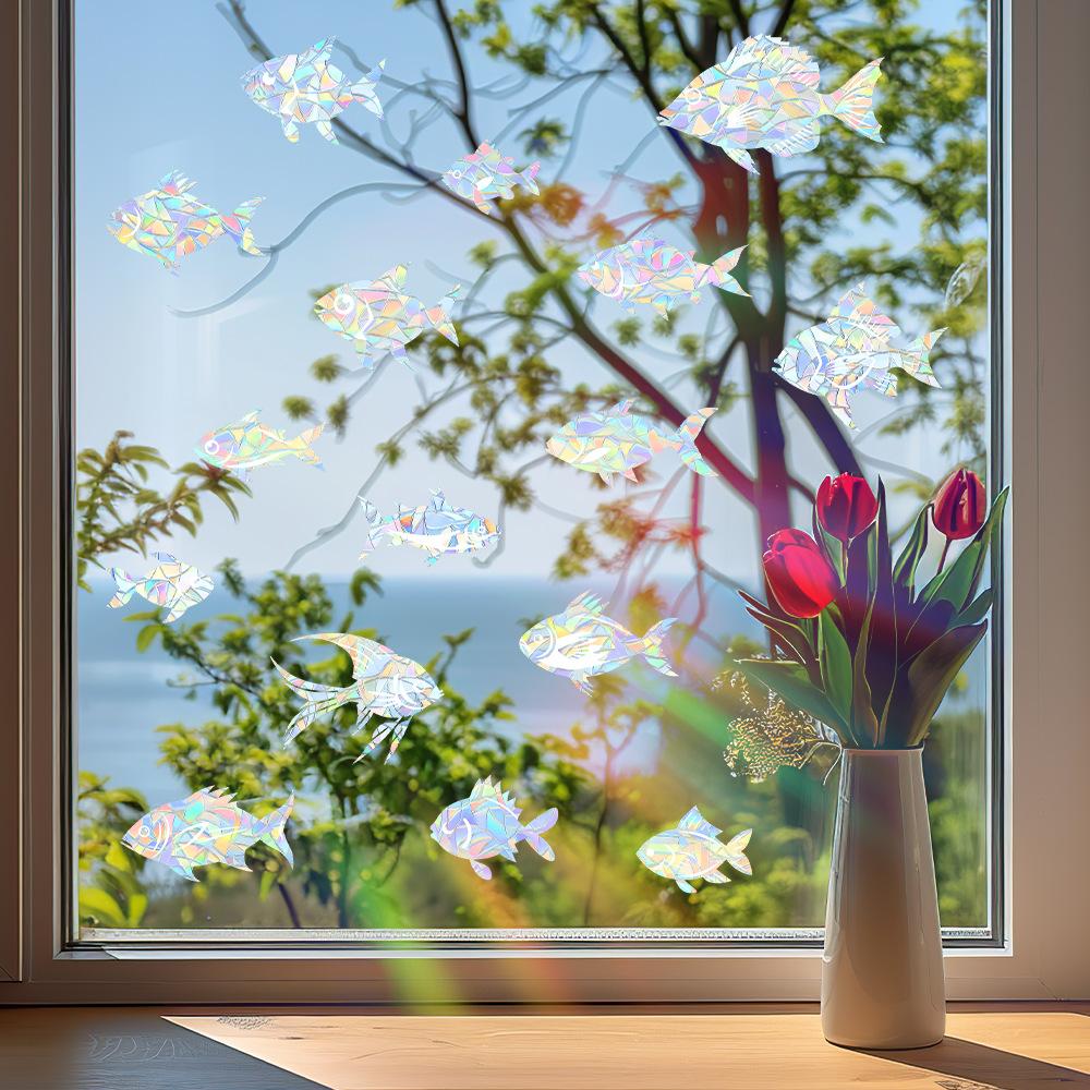 Creative Little Fish Laser Colorful Home Beautification and Decoration Glass Doors and Windows Static Window Stickers