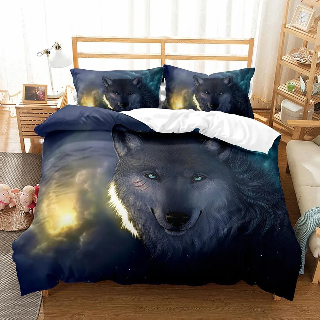 Boys Wolf Boho Wolf Wildlife Forest Comfortable Duvet Cover Pillowcase Bedding Set Children Bedroom Decoration Home Textile