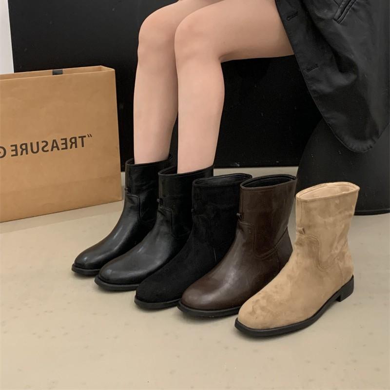 Thick heel retro British suede Martin boots women's shoes 2025 new thin French small short boots spring and autumn single boots