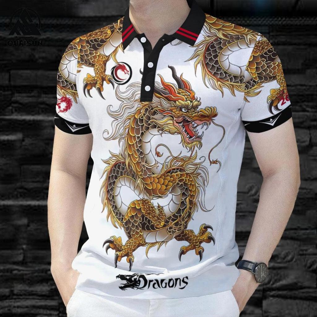 Chinese Style Dragon Pattern Print Polo Shirt Men's Clothes Retro And Traditional Design Polo Streetwear Casual Fashion 2026