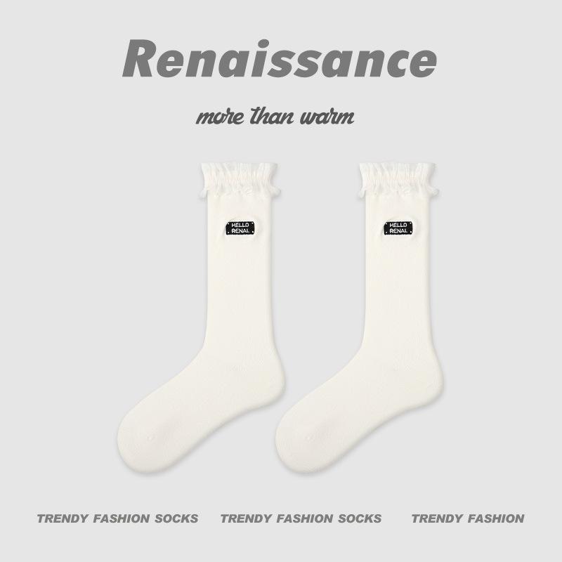 Ladies Autumn Winter New Letter Preppy Style Fake Two Tube Stack Socks