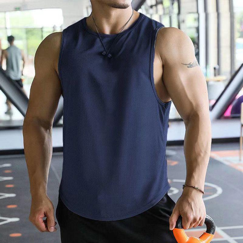 Men'S Summer Sports And Leisure Muscle Fitness Mesh Breathable Quick Drying Solid Color Sleeveless Vest For Men