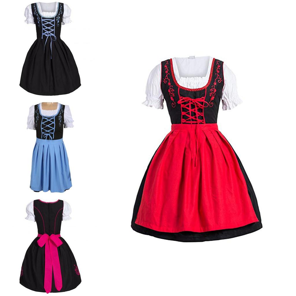 German Dirndl Dress With Middle Waist And Short Sleeves For Oktoberfest Events