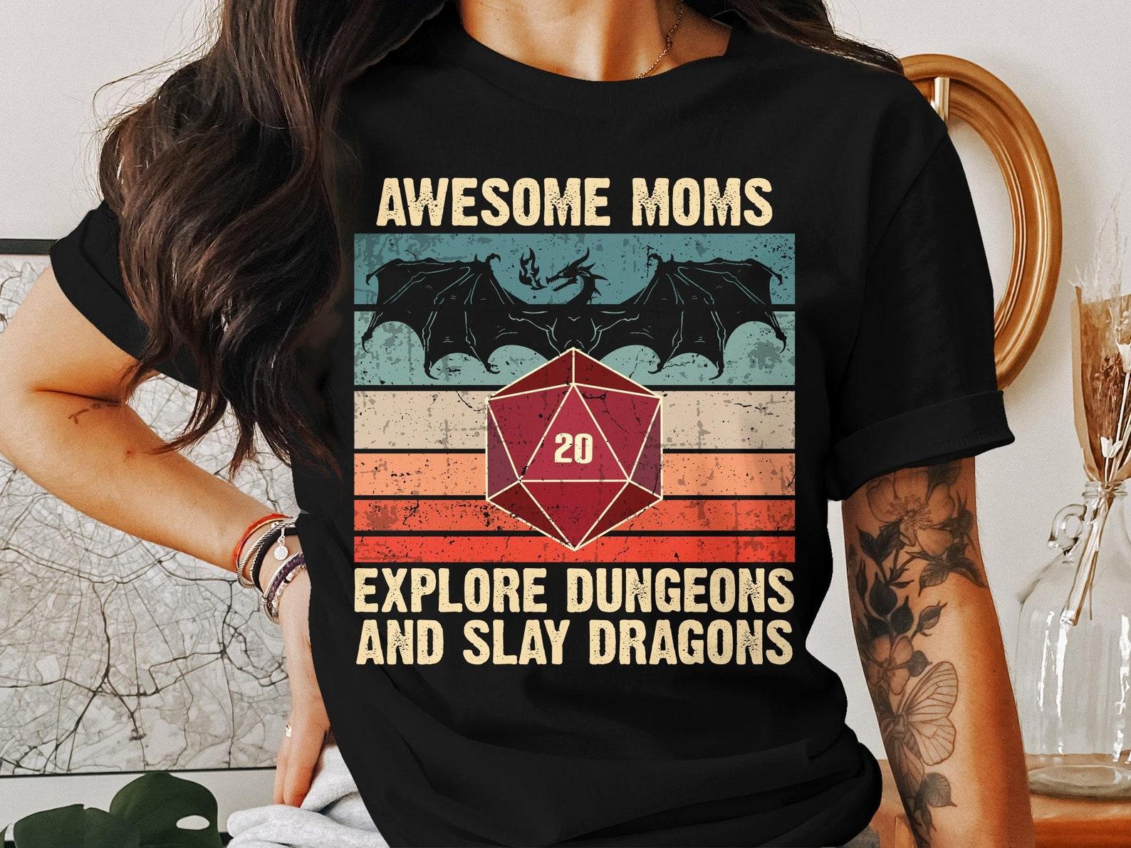 Awesome Moms Dungeons Tabletop RPG Roleplaying Dragons D20 Dice Gamer T-Shirt 2XL