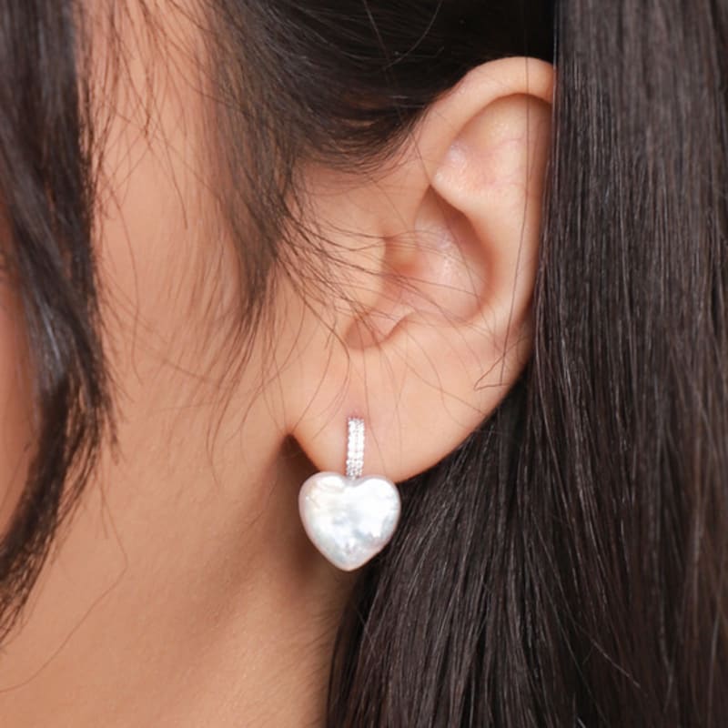 

dfarbe white gold moissanite heart curved natural pearl stud earrings free