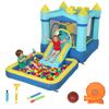 Inflatable Bounce House Play Center with Blower Slide Trampoline Splash Pool/Ball Pit Water Gun 364x173x182 Cm Blue