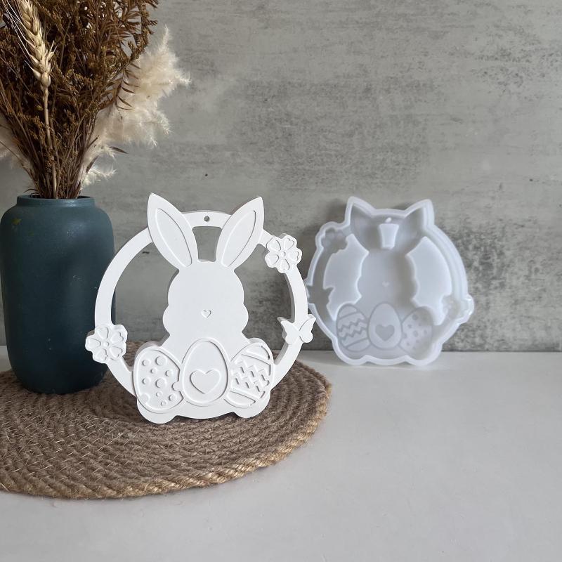 Easter Wall Decoration Irregular Circular Rabbit Silicone Mold DIY Flower Wreath Bunny Hang Tag Gypsum Ornament Resin Mold