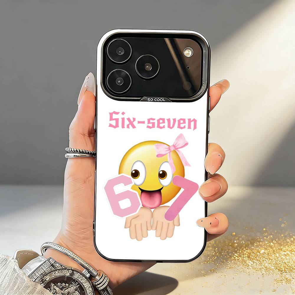 67 Six Seven Coque de téléphone pour iPhone17,16,15,14,13,12,11,Pro,MAX Gris Mat Silicone Noir Housse