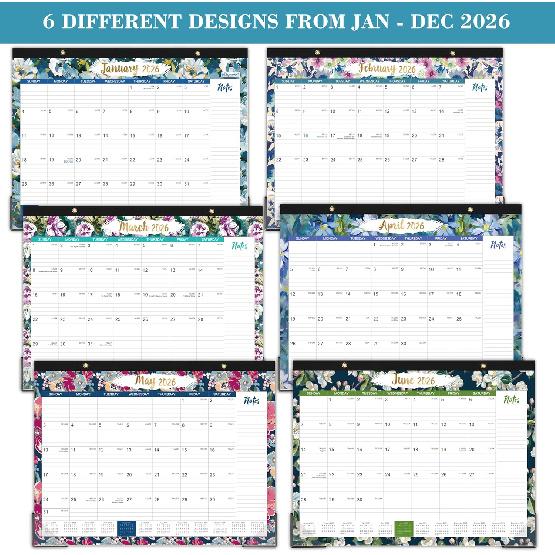 2026 Desk Calendar - JAN 2026 - DEC 2026, 2026 Calendar, Large Desk Calendar with Corner Protectors, 18-Month Calendar with Reference Calendars, for