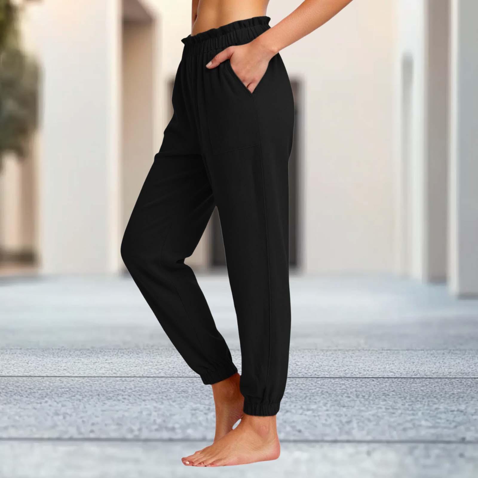 Women s Fashion Elastic Waist Versatile Sweatpants Casual Trousers L чёрный
