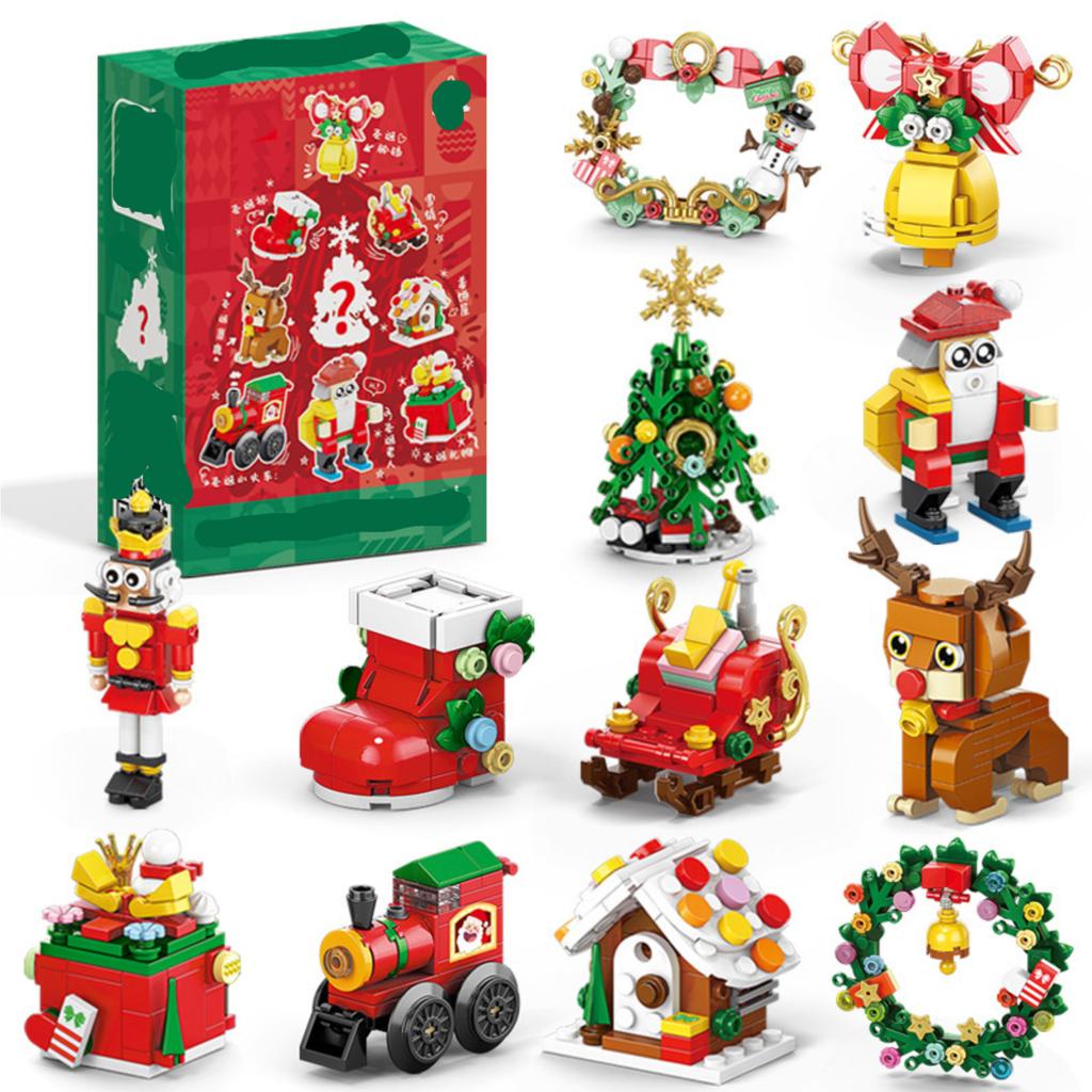 Christmas Cartoon Building Block Doll Snowman BlindBox Micro-Particle Toy Gift