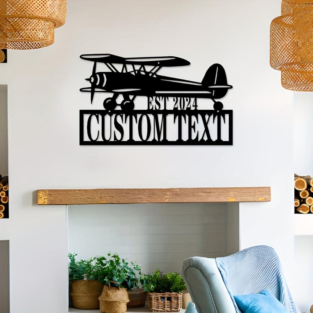 Custom Biplane Metal Wall Art, Personalized Family Name Sign, Rustic Indoor Outdoor Home Decor