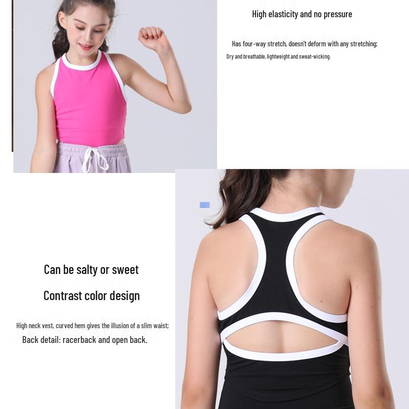 Quick-Dry Girls' Summer Yoga Vest with Chest Pads - High-Elastic and Skin-Friendly Fitness Top