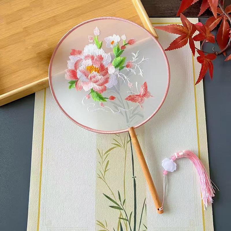 Vintage Doppelseitiger Fächer Blume Stickerei Handfächer Traditionelle Chinesische Kunst Handwerk Hanfu Tanzparty Zubehör Performance Requisiten
