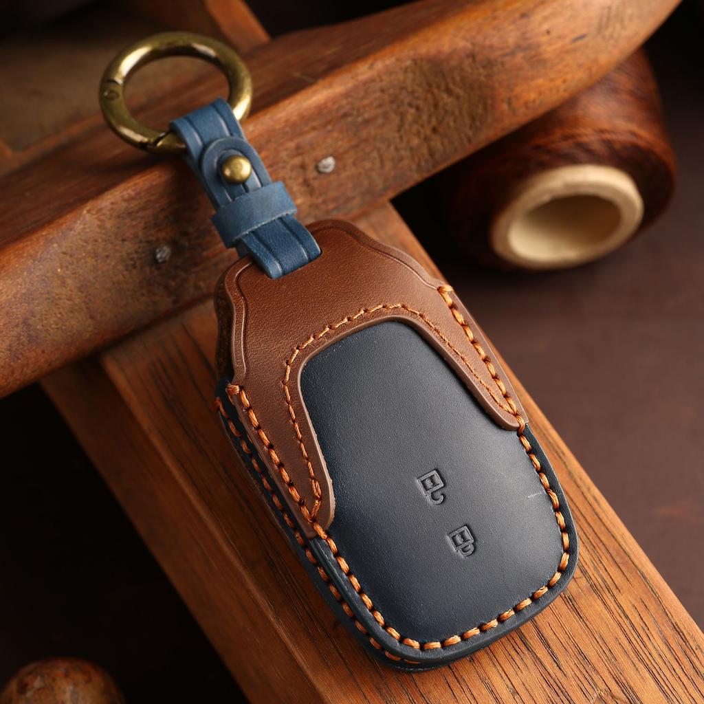 Anpassad för Toyota BZ4X nyckelskydd Corolla Vios Crazy Horse skarvad bilnyckelskydd Äkta läder ko