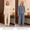 Coral Fleece Jacquard Pajamas Set Women Autumn Winter Fleece Thickened Warm Crew Neck Cable Knit Loungewear Wearable Outside