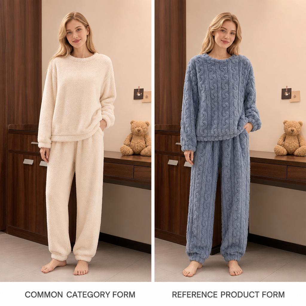 Coral Fleece Jacquard Pajamas Set Women Autumn Winter Fleece Thickened Warm Crew Neck Cable Knit Loungewear Wearable Outside