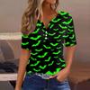 Women's T Shirt Halloween Print Button Short Sleeve Daily Weekend Fashion Basic V- Neck Regular Top