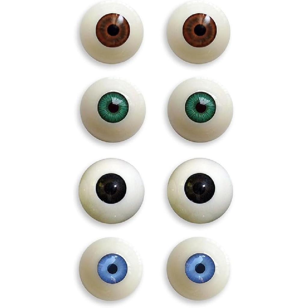 Realistic Acrylic Halloween Eyeball 4 Pairs Half Round Plastic Eyeball Doll Making Eyes Halloween Decor Props 1.18 in Fake Eyes, Black, Brown, Green,