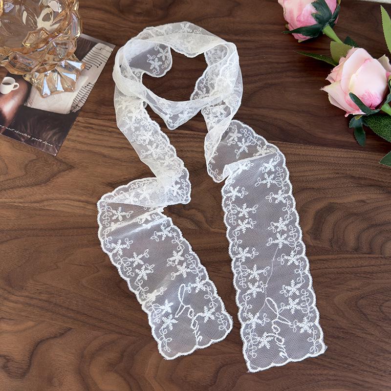 Korean High-Grade White Lace Scarf: Versatile Ribbon Tie for Elegant Style