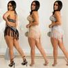 X5751 European Fashion Women's Sequin Backless Fringe Jumpsuit Shorts