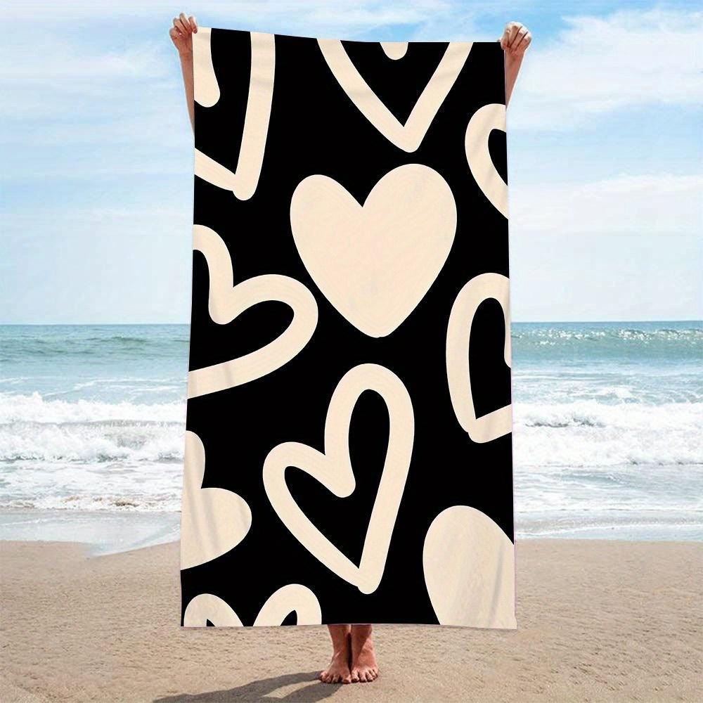 Black White Heart Large Quick Dry Beach Towel, Polyester Microfiber for Surfing Swimming Yoga W40*H60(CM)