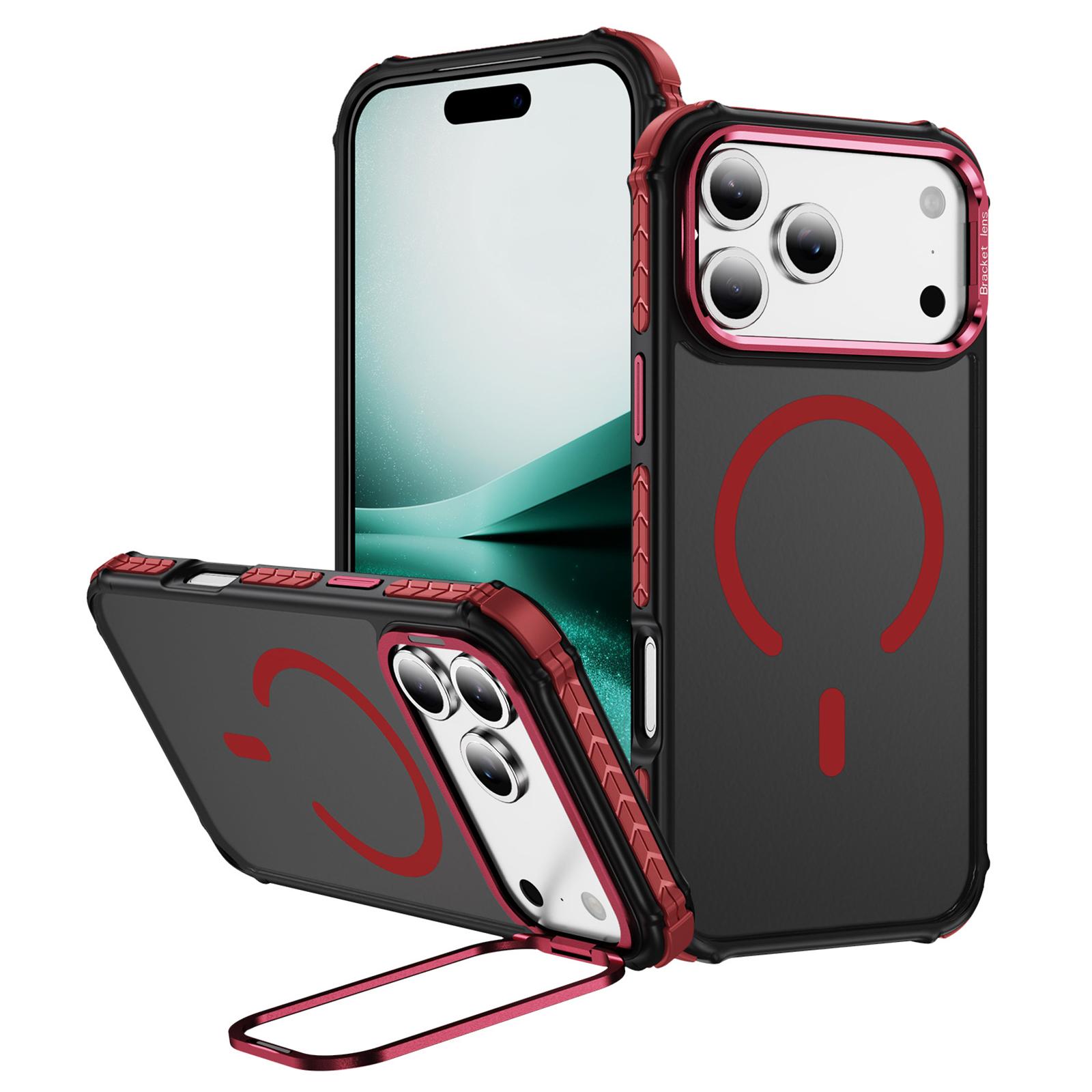 

For iPhone 17 Pro Max Case with Lens Kickstand Matte Phone Back Cover Compatible with MagSafe Red