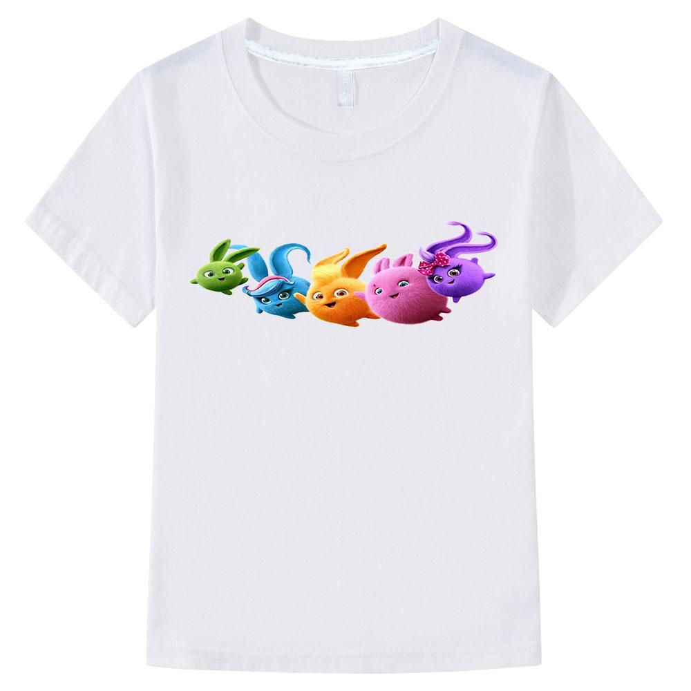 100% Cotton Sunny Bunnies Children's T-shirt Cute Rabbit Cartoon Print Girls Tops Boys Tees Fashion Kids Summer Clothes Short Sleeve  Anime T-shirt
