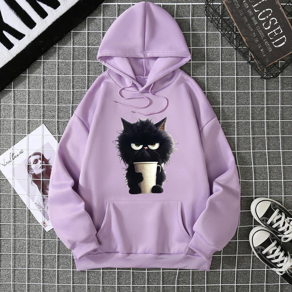 Hot-selling ribbed bottom pendulum sweater European and American animal cat print sweatshirt special couple jumper