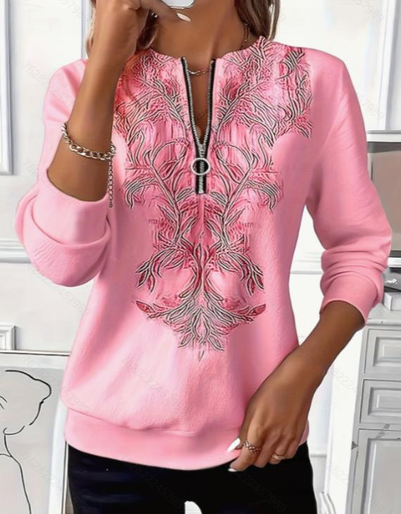 2025 Loose Fit Casual Outfit: Colorful Embroidered Zipper Top, Perfect for Walks and Dates