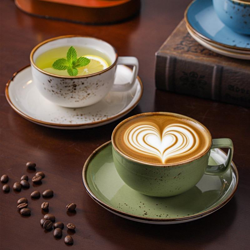 Retro Kiln-effect Ceramic Coffee Cup with Splashed Polka Dots Exquisite Porcelain Teacup Latte Coffee Cup Office Drinking Mug