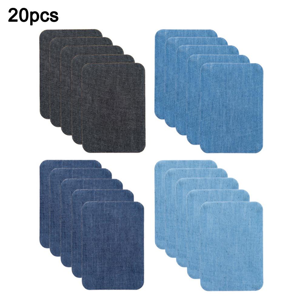 

20PCS Cotton Denim Patches Repair Kit Elbow Knee Iron On Denim Patches Clothes Stickers DIY Sewing Fabric