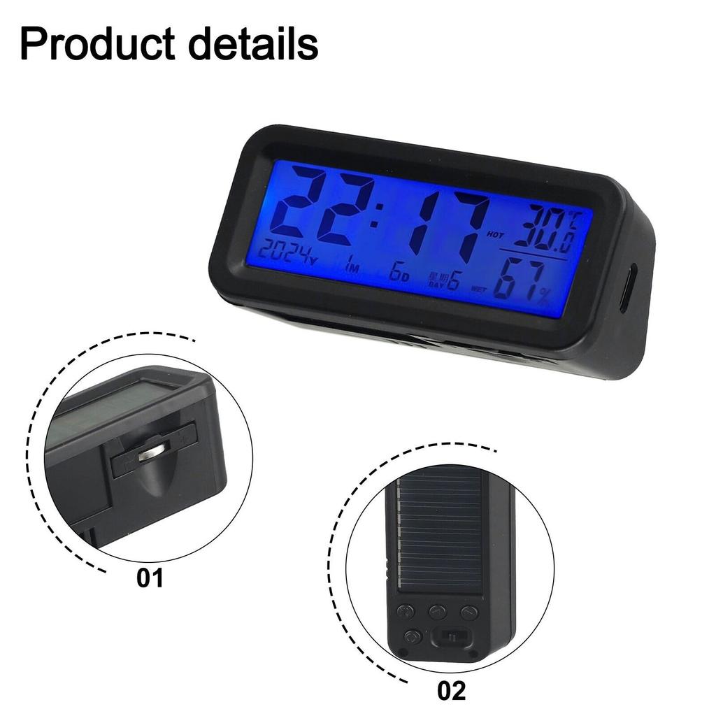 Multi-Color Digital Car Clock Thermometer - LCD Temperature Humidity Gauge with Suction Mount S78