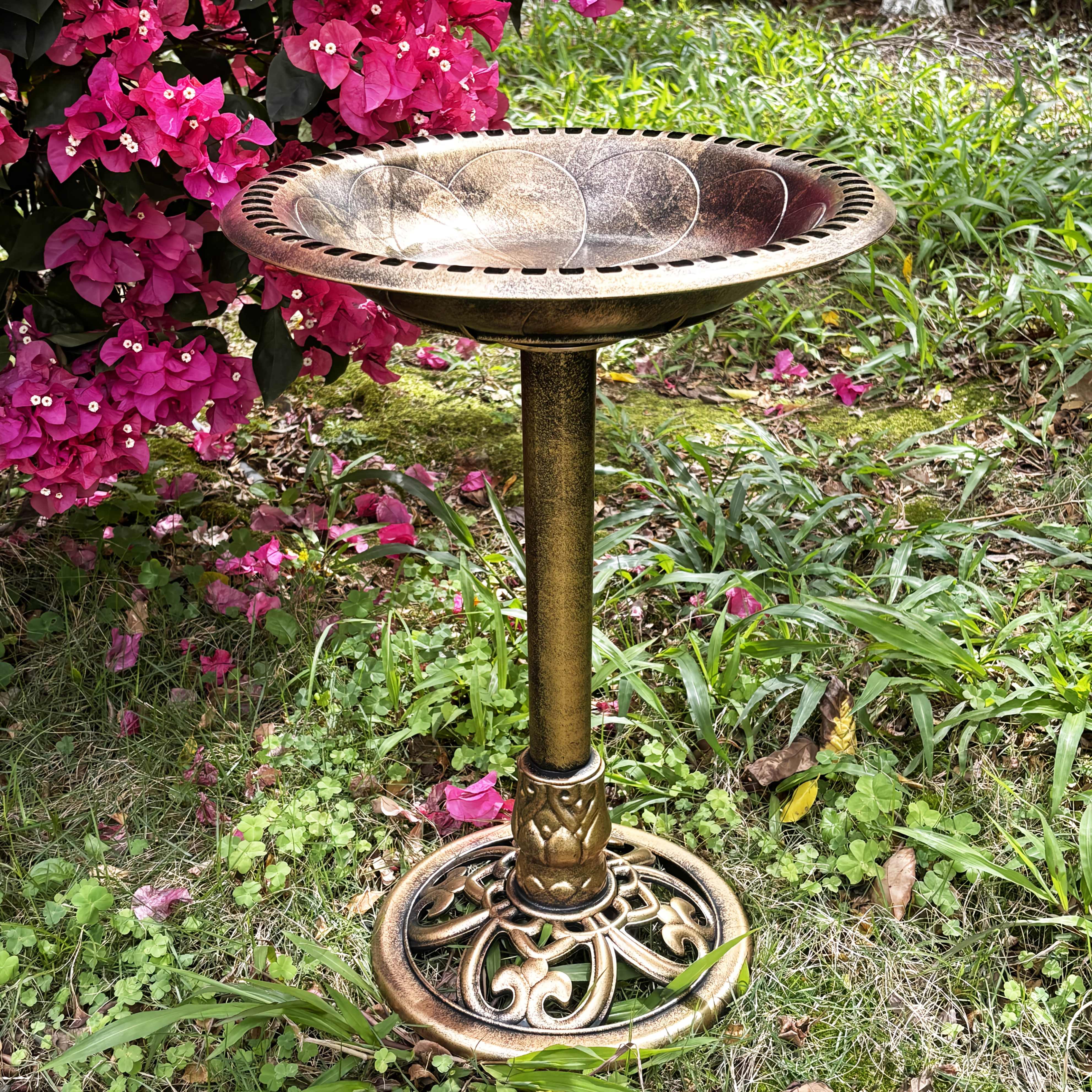 

Delightful Garden Bird Bath Pedestal - Attractive PP Material Outdoor Bird Feeder Station for Hummingbirds and Various Species бронзовый