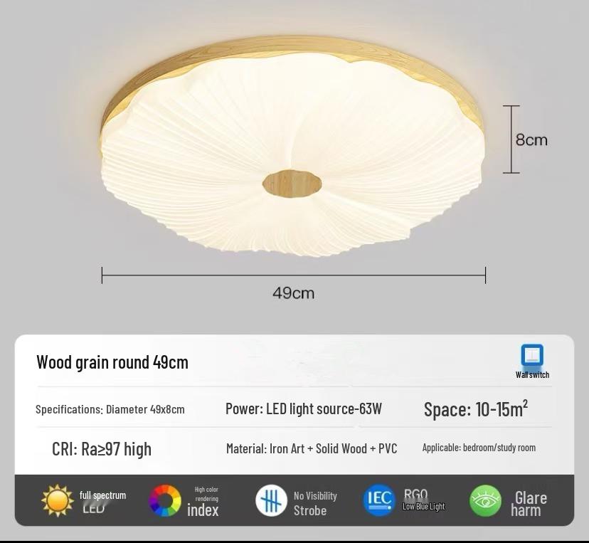 "Medieval-Style Ceiling Lamp: Full-Spectrum Eye Protection, Walnut Wood Grain, Cream Finish, Retro Design for Bedroom or Study."