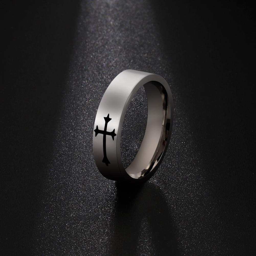 Jeshayuan Personality Laser Marking Christian Cross Ring Men And Women Jewelry Stainless Steel Ring Gift Fashion Trendy