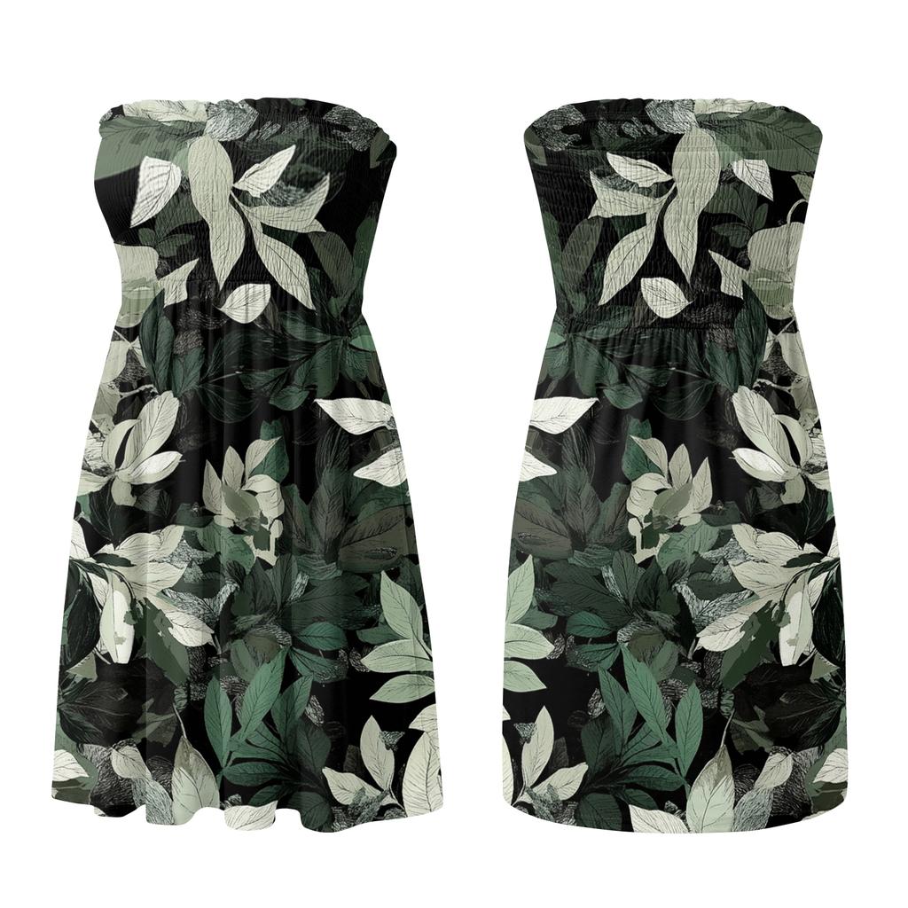 Womens Summer Dresses Strapless Floral Print Beach Dresses for Women Casual Vacation Dresses for Women 2026 Elegant Dresses for Women